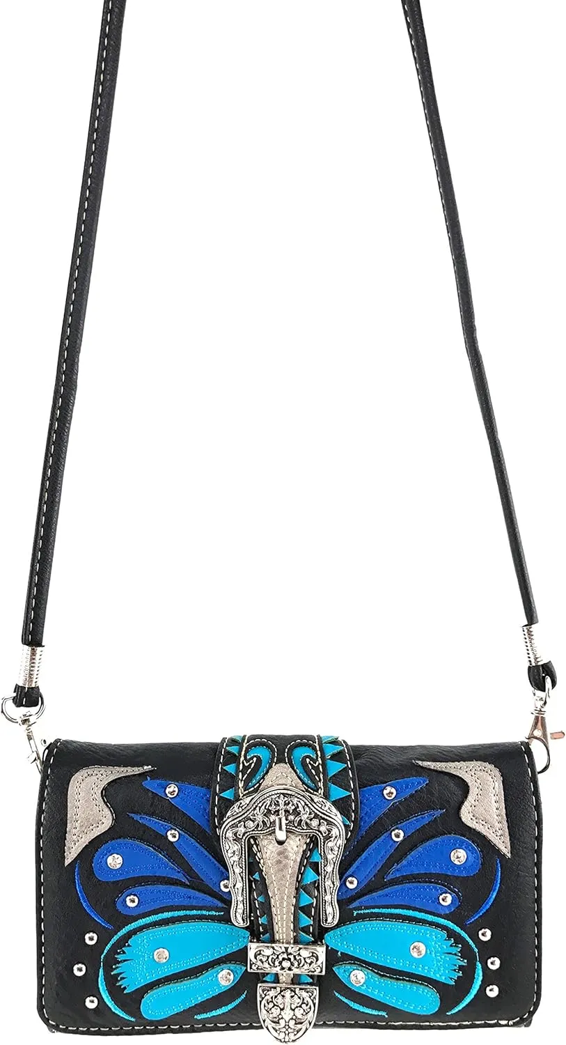Justin West Abstract Butterfly Buckle Black Conceal Carry Handbag