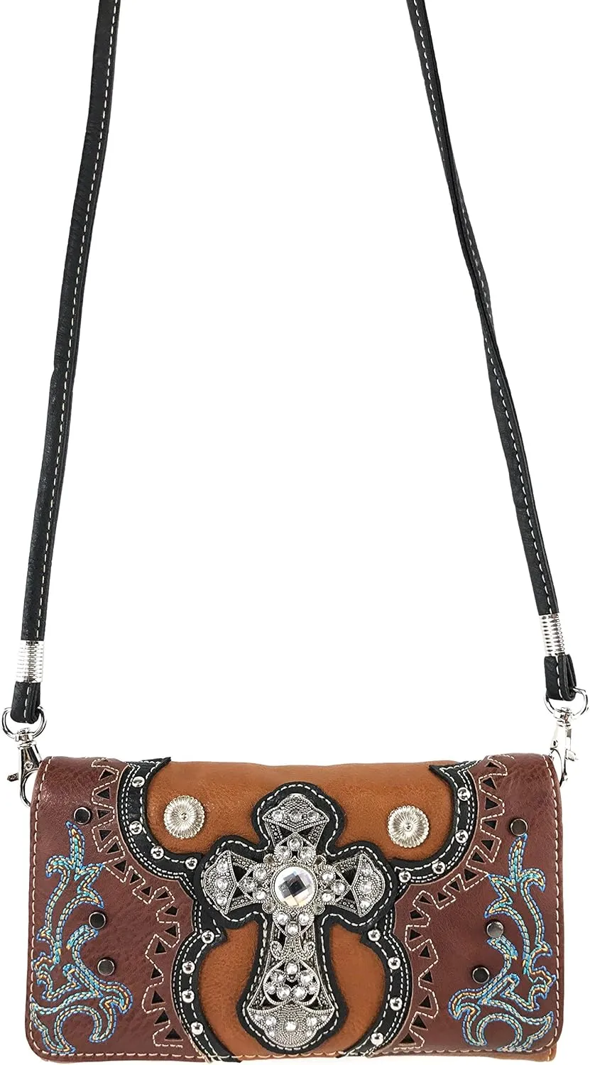 Justin West Concealed Carry Laser Cut Concho Cross Antique Embroidery Handbag