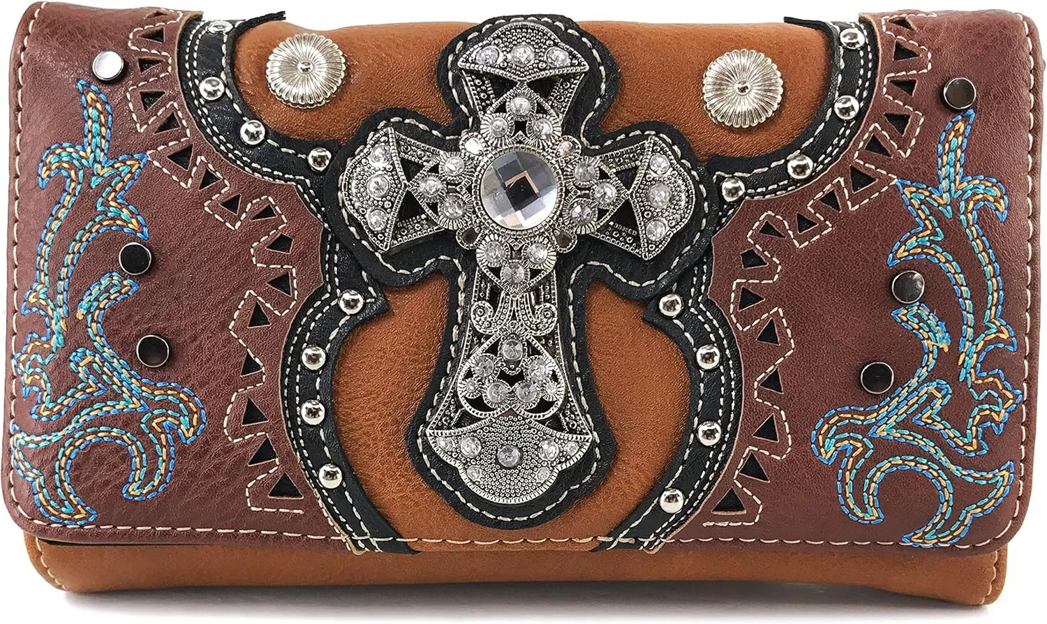 Justin West Concealed Carry Laser Cut Concho Cross Antique Embroidery Handbag