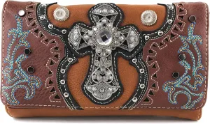 Justin West Concealed Carry Laser Cut Concho Cross Antique Embroidery Handbag