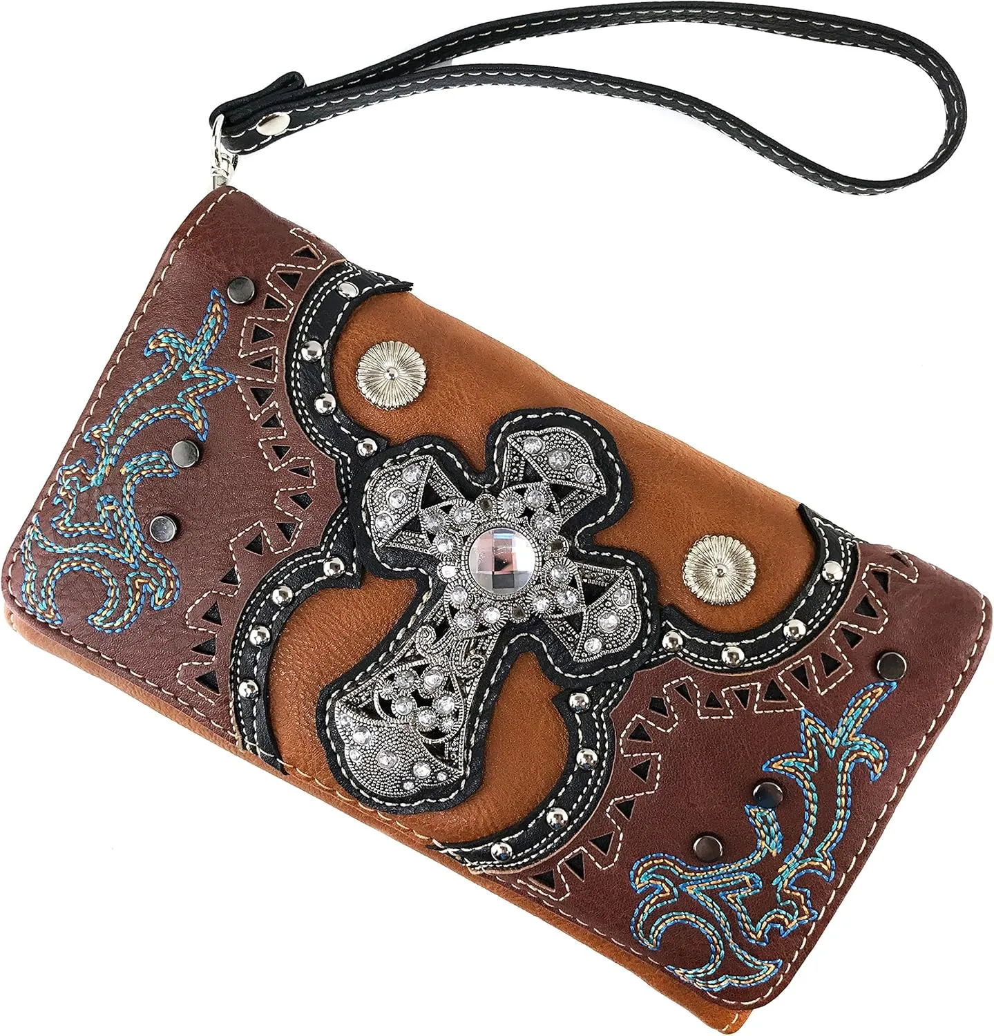 Justin West Concealed Carry Laser Cut Concho Cross Antique Embroidery Handbag
