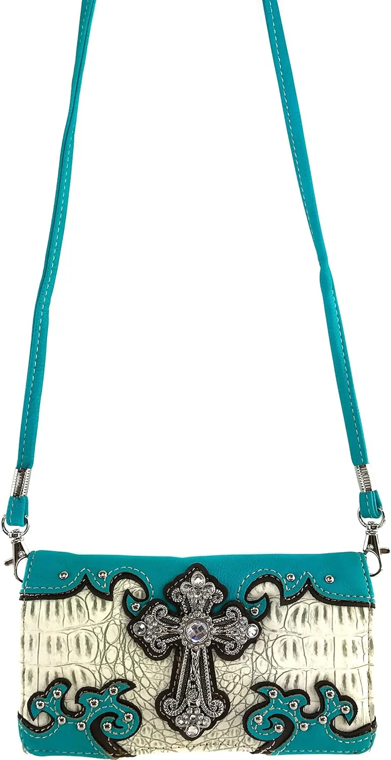 Justin West Concealed Carry Western Cross Duo Color Shoulder Handbag Purse