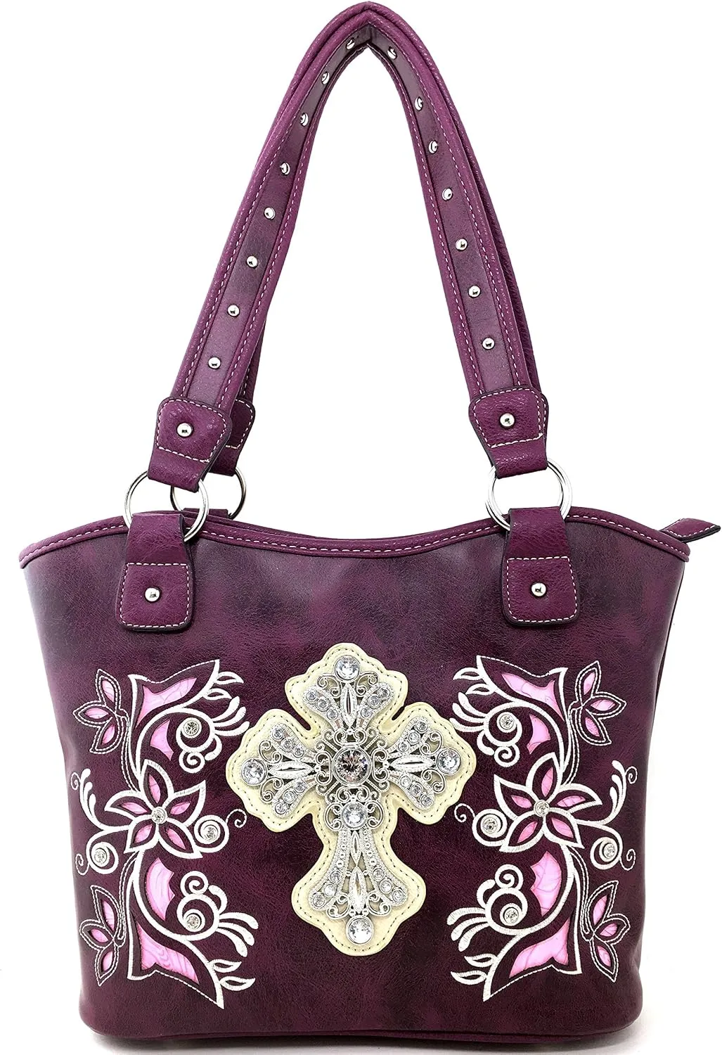 Justin West Embroidery Floral Silver Cross Concealed Carry Handbag Purse Wallet