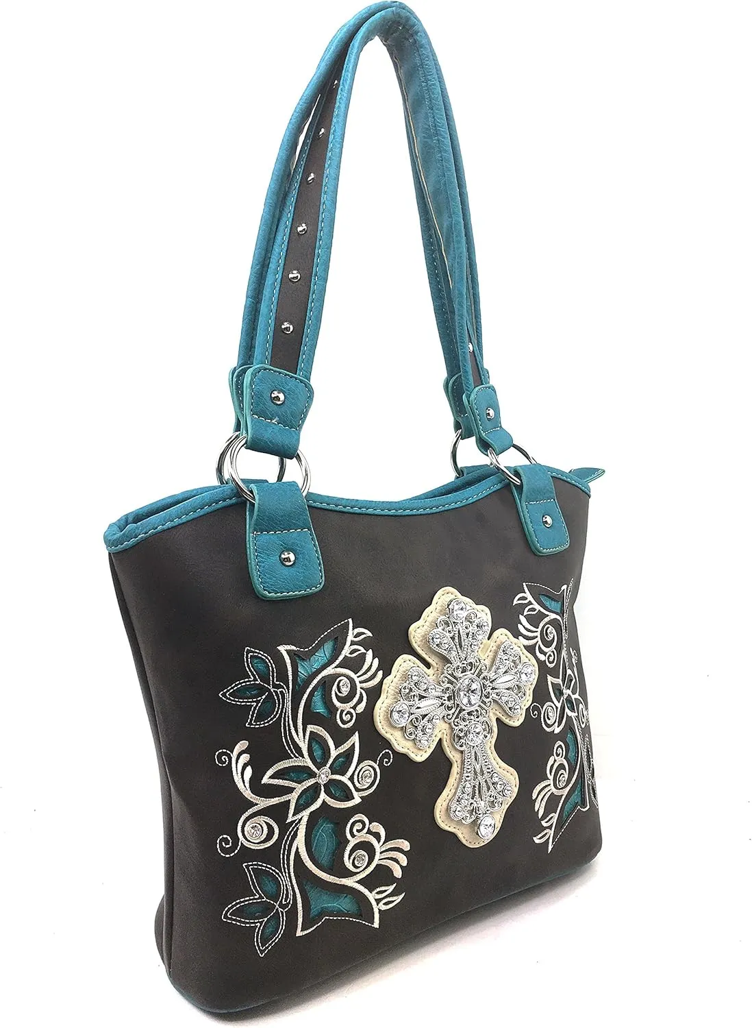 Justin West Embroidery Floral Silver Cross Concealed Carry Handbag Purse Wallet