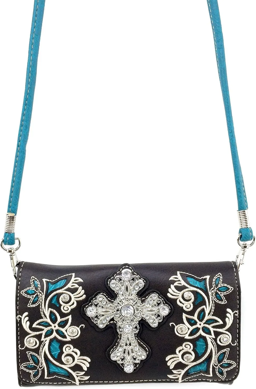 Justin West Embroidery Floral Silver Cross Concealed Carry Handbag Purse Wallet