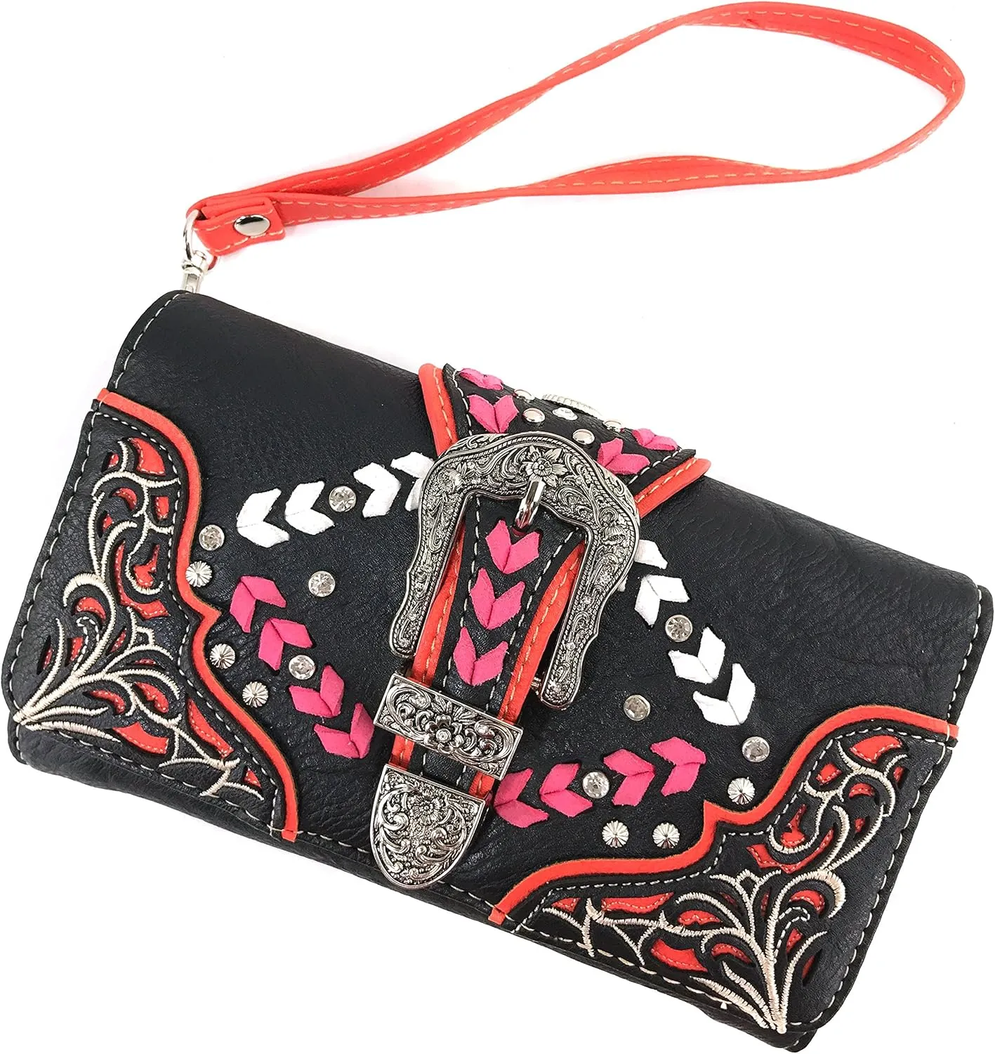 Justin West Floral Embroidery Buckle Western Weave Conceal Carry Handbag Purse