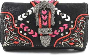 Justin West Floral Embroidery Buckle Western Weave Conceal Carry Handbag Purse