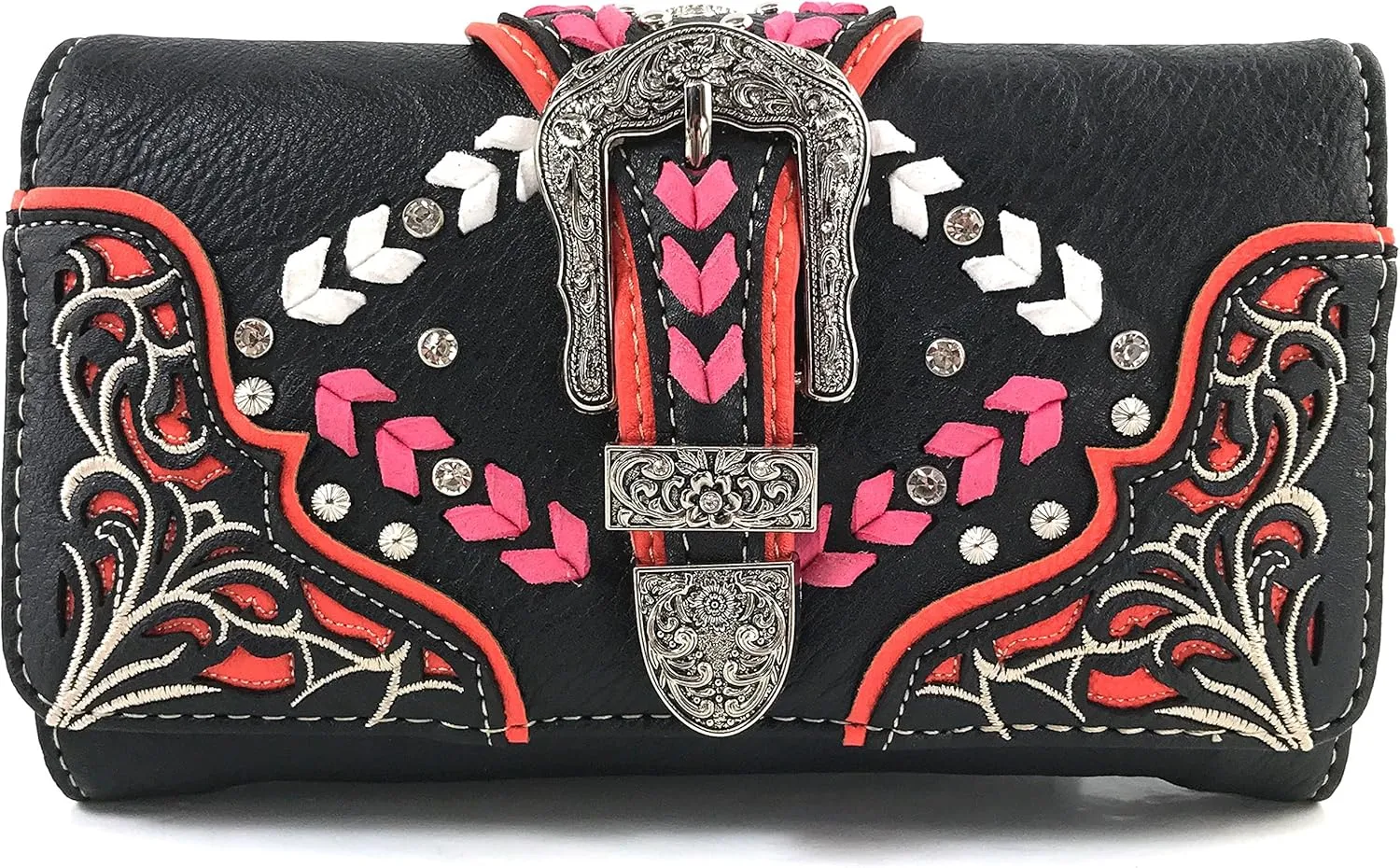 Justin West Floral Embroidery Buckle Western Weave Conceal Carry Handbag Purse