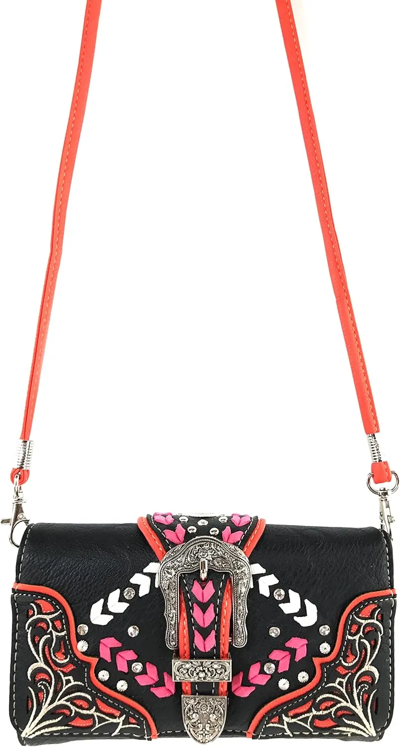 Justin West Floral Embroidery Buckle Western Weave Conceal Carry Handbag Purse