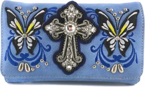 Justin West Floral Embroidery Butterfly Rhinestone Cross Stud Conceal Carry Handbag Purse