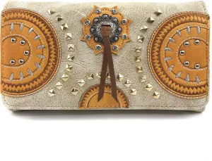 Justin West Native American Circle Mountain Gold Studs Embroidered Studded CCW Concealed Carry Shoulder Purse Handbag