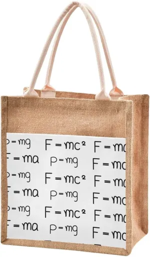 Jute Burlap Tote Bag Physics Formula Number White Black Large Capacity Reusable Grocery Shopping Storage Bag