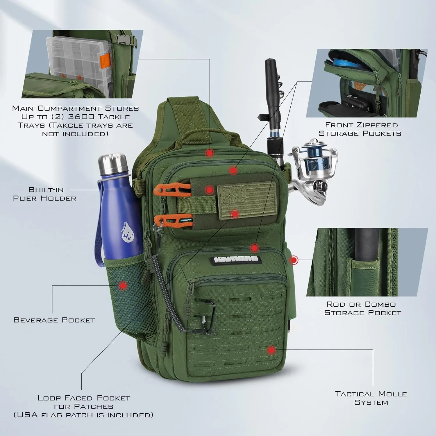 KastKing BlowBak Tactical Fishing Sling Tackle Bag - Lightweight Fishing Backpack - Storage for Gear and Equipment - Gift for Men