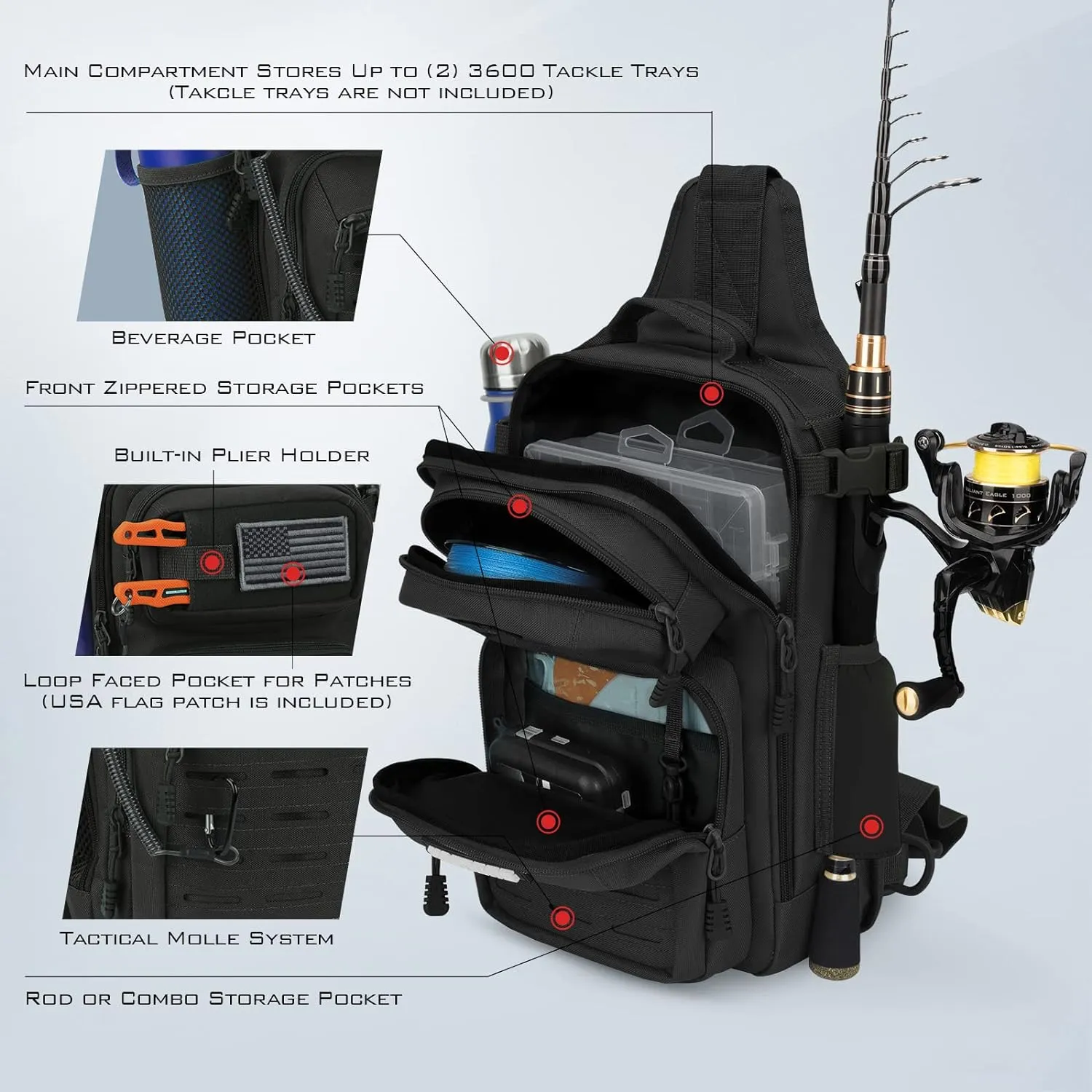 KastKing BlowBak Tactical Sling Tackle Bag-Lightweight Fishing Backpack Storge Fishing Gear and Equipment,Gift for Men