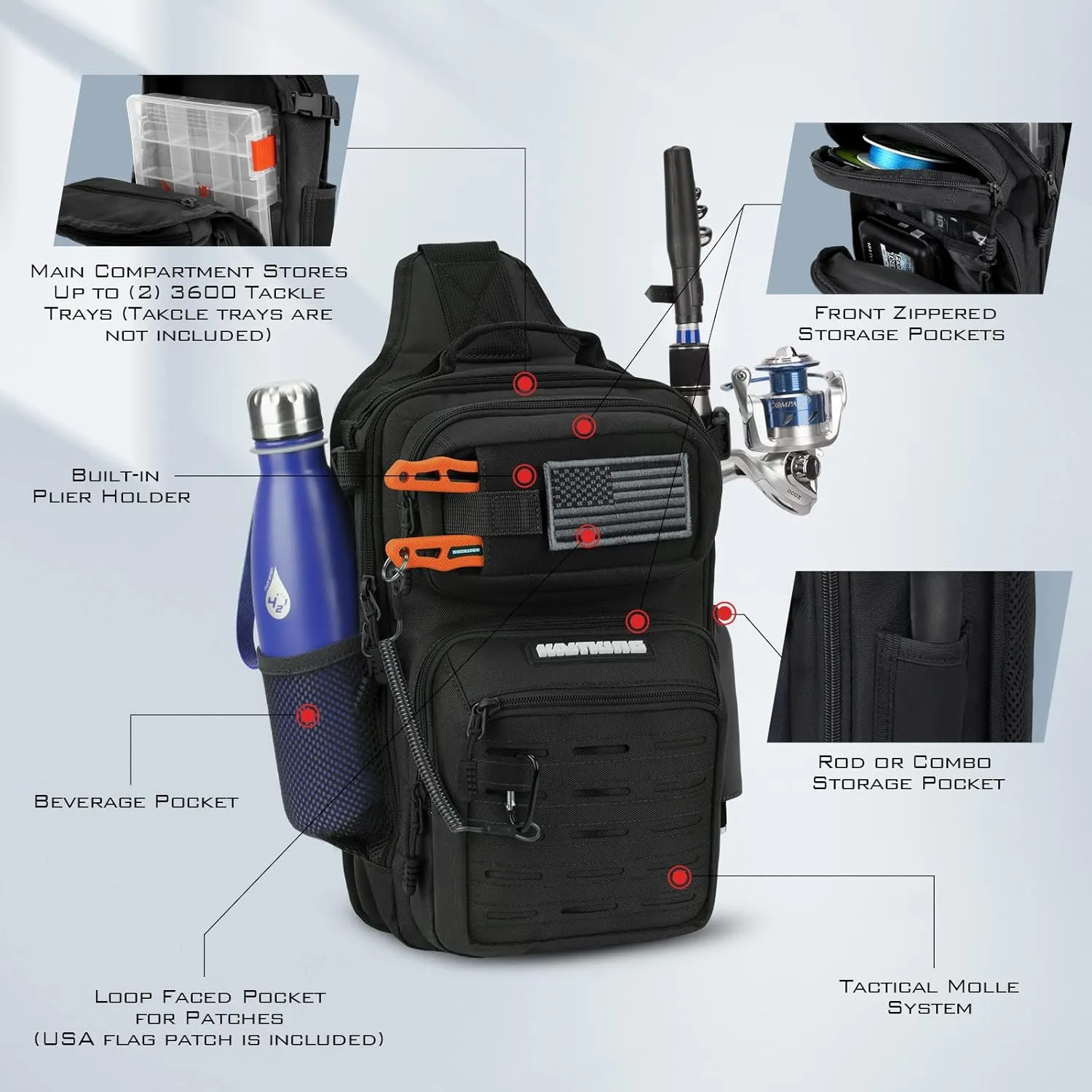 KastKing BlowBak Tactical Sling Tackle Bag-Lightweight Fishing Backpack Storge Fishing Gear and Equipment,Gift for Men