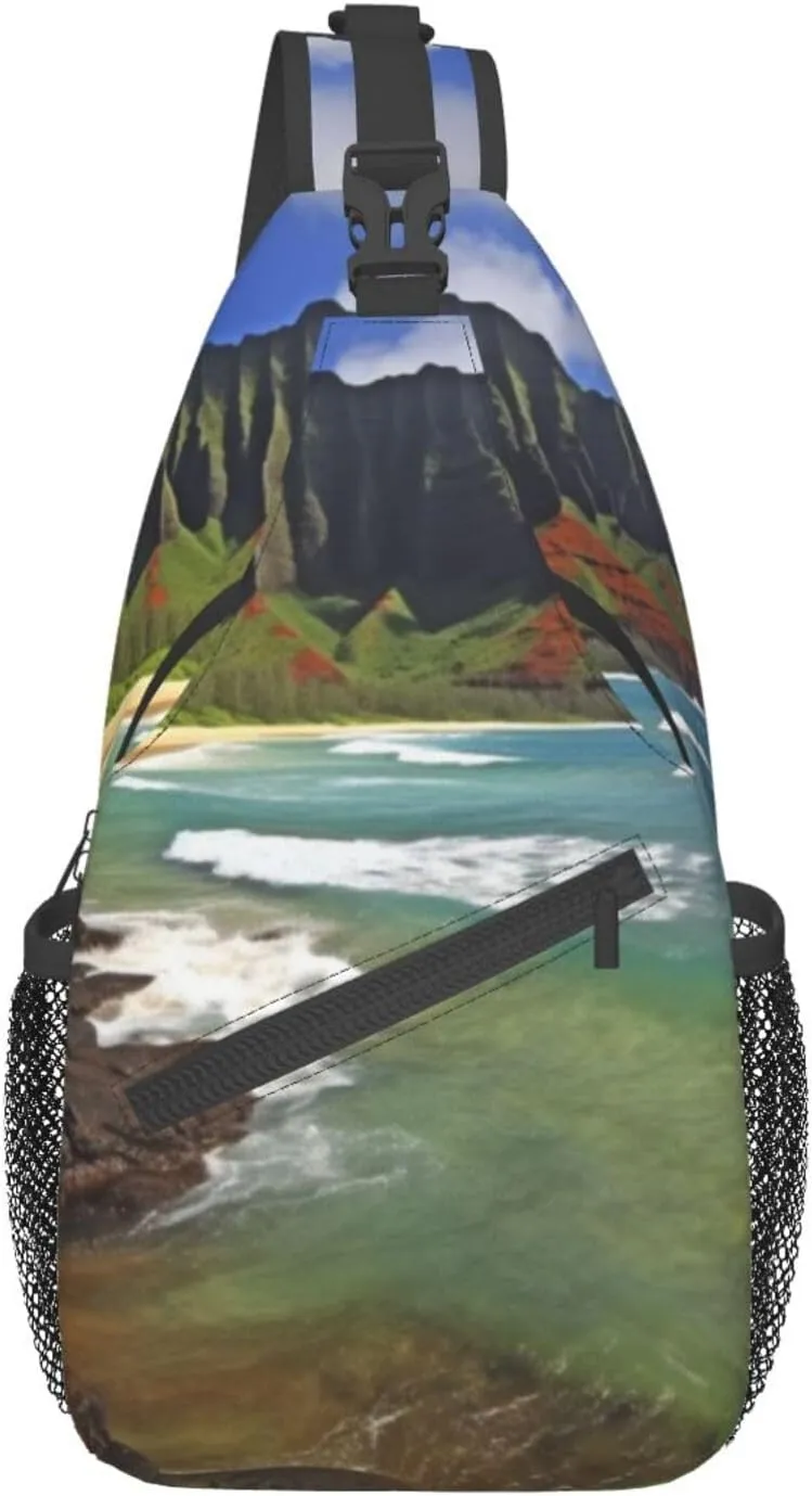 Kauai Hawaii Seashore Print Cross Chest Bag Sling Backpack Crossbody Shoulder Bag Travel Hiking Daypack Unisex