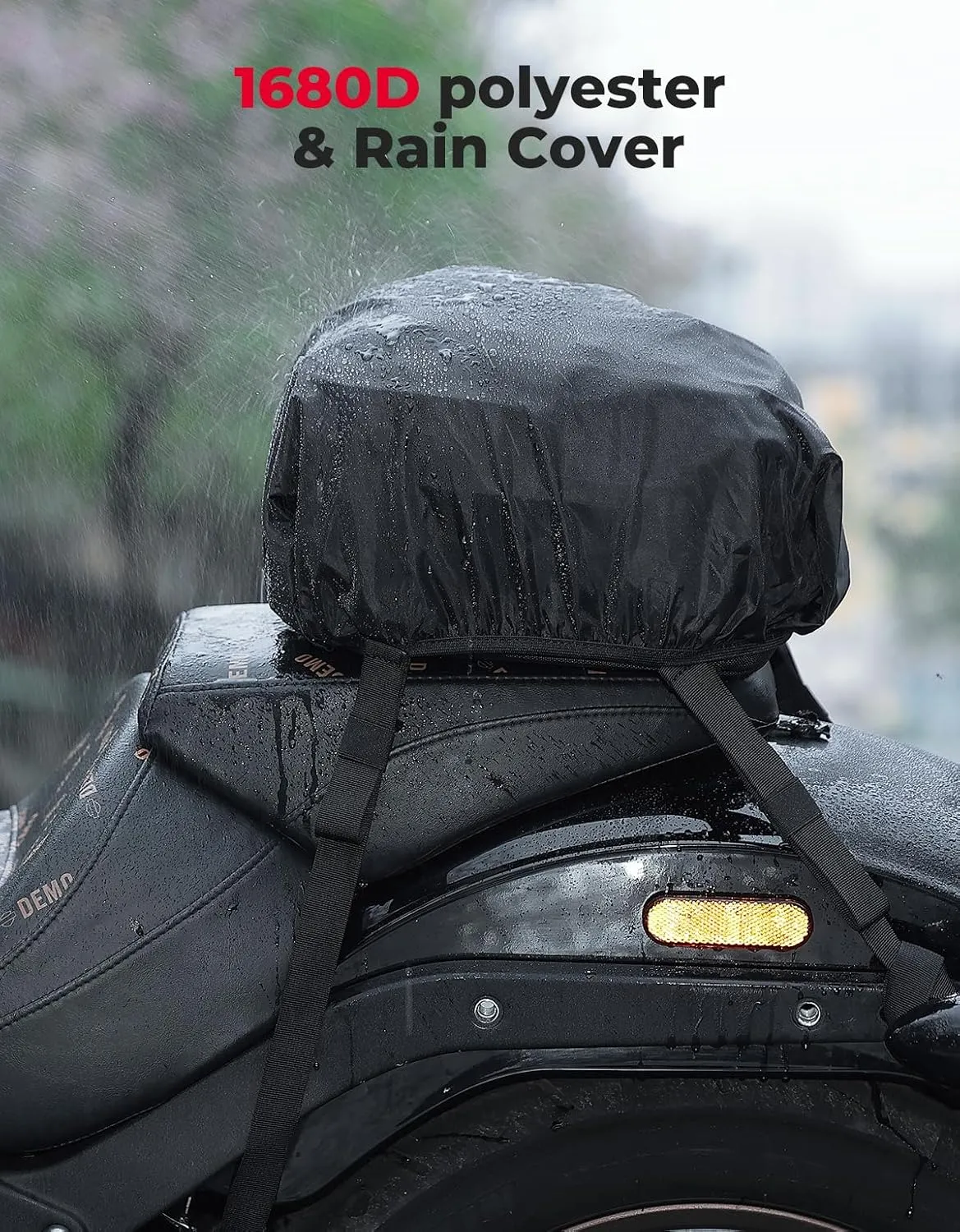 KEMIMOTO Motorcycle Tail Bag, Dual Use Motorcycle Rear Seat Bag with Waterproof Rain Cover, 7-14L Expandable Motorbike Helmet Bag Luggage Storage Backpack with 6 straps & 1 shoulder strap