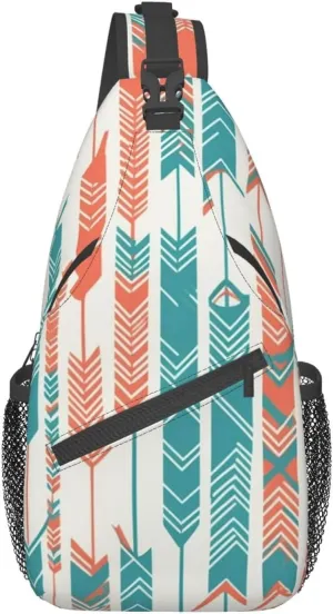 KHiry Sling Backpack crossbody for Man Woman Coral and Teal Arrows cross body Adjustable Chest Bag, Black