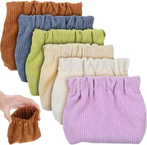 Kichvoe 6 Pcs Corduroy Elastic Storage Bag, Shrapnel Portable Pouch Elastic Storage Bag, Portable Travel Corduroy Lipstick Bag, Large Capacity Objects Storage Organizer