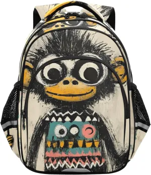 Kids Backpack Funny Monkey Print Cute School Bag Toddler Book Bags for Boys Girls Small