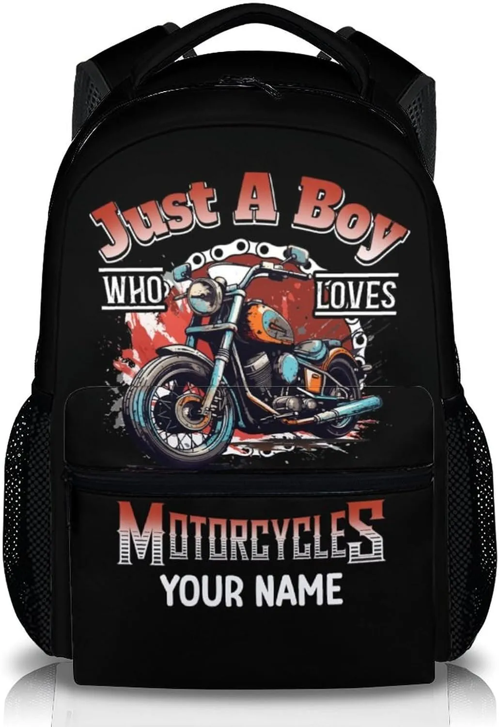 Kids Boys Backpack - Custom Name Motorcycle Backpacks Gift for Teens Students - 17 Inches Motorcycle Large Capacity Back to School Bookbag for Primary Middle School