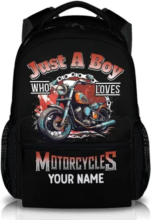 Kids Boys Backpack - Custom Name Motorcycle Backpacks Gift for Teens Students - 17 Inches Motorcycle Large Capacity Back to School Bookbag for Primary Middle School
