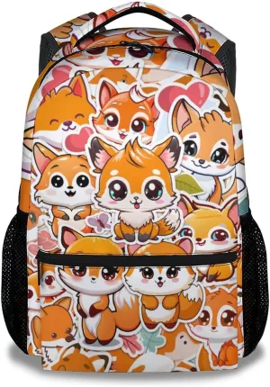 Kids Fox Backpack, 16" Cute Fox Pattern for Boys & Girls, Back to School Bookbag