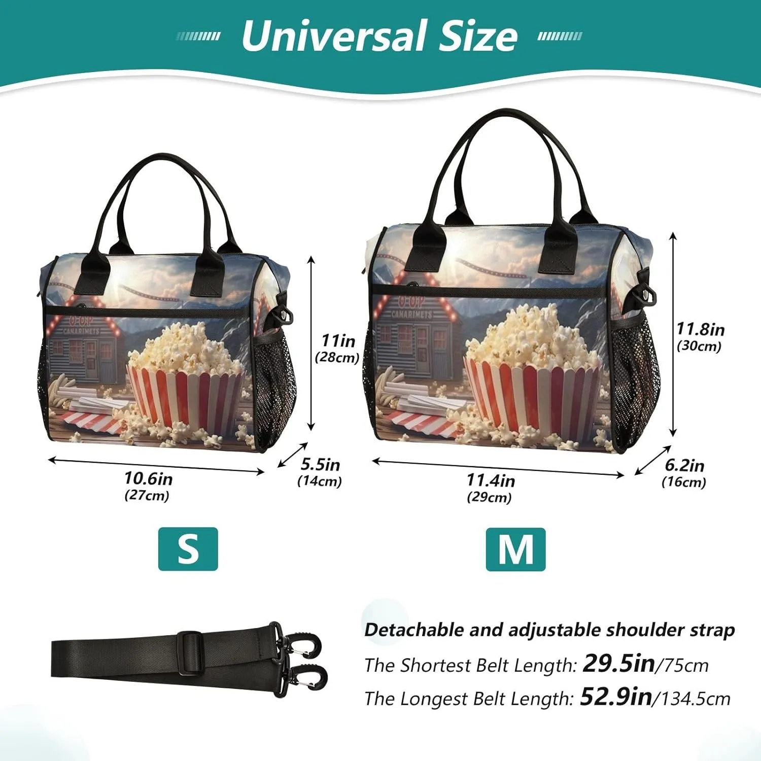 Kigai Popcorn Cinema Lunch Bag Reusable Insulated Lunch Box for Women & Men, Leakproof Lunch Cooler Bag Tote Bag for Work, Travel, Outdoor Small