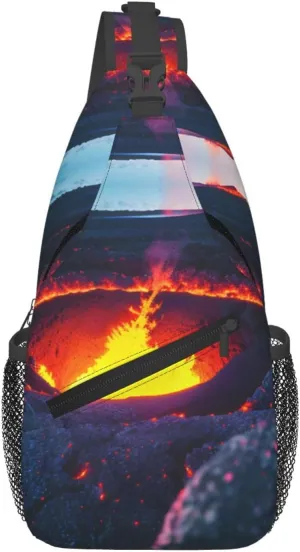 Kilauea Volcano Print Sling Bag Crossbody Travel Hiking Chest Backpack Shoulder Daypack For Women Men
