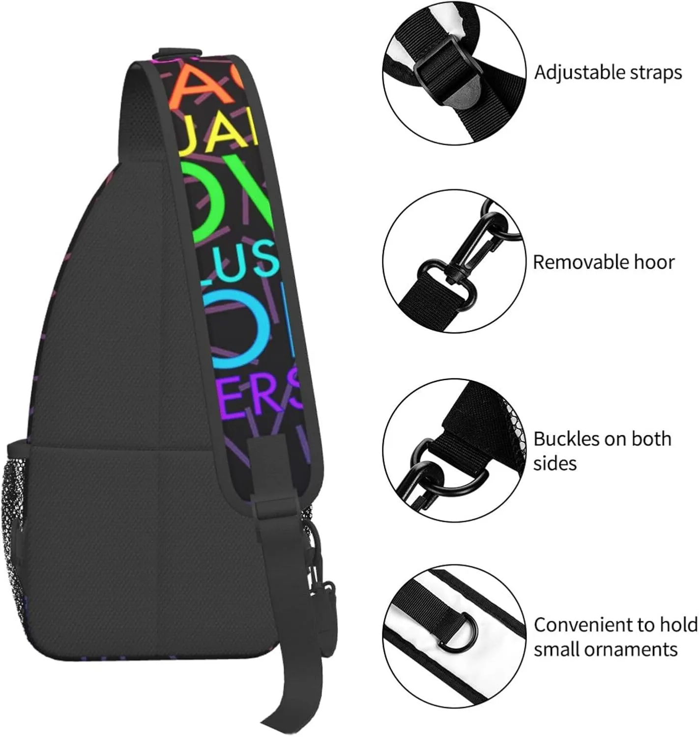 Kindness Peace Equality Love Inclusion Hope Diversity Crossbody Backpack For Men Women Sling Shoulder Dachshunds Dog Chest Bag Lightweight One Strap Multipurpose Travel Hiking Daypack