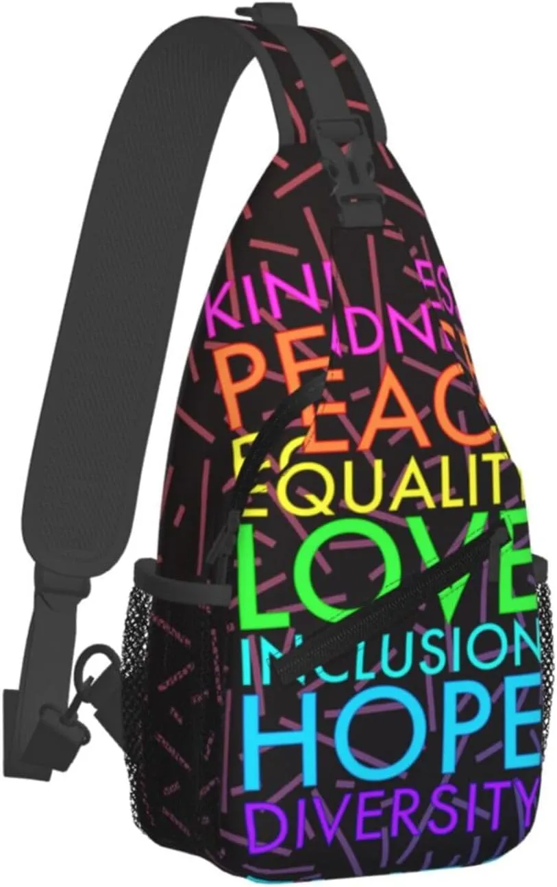 Kindness Peace Equality Love Inclusion Hope Diversity Crossbody Backpack For Men Women Sling Shoulder Dachshunds Dog Chest Bag Lightweight One Strap Multipurpose Travel Hiking Daypack