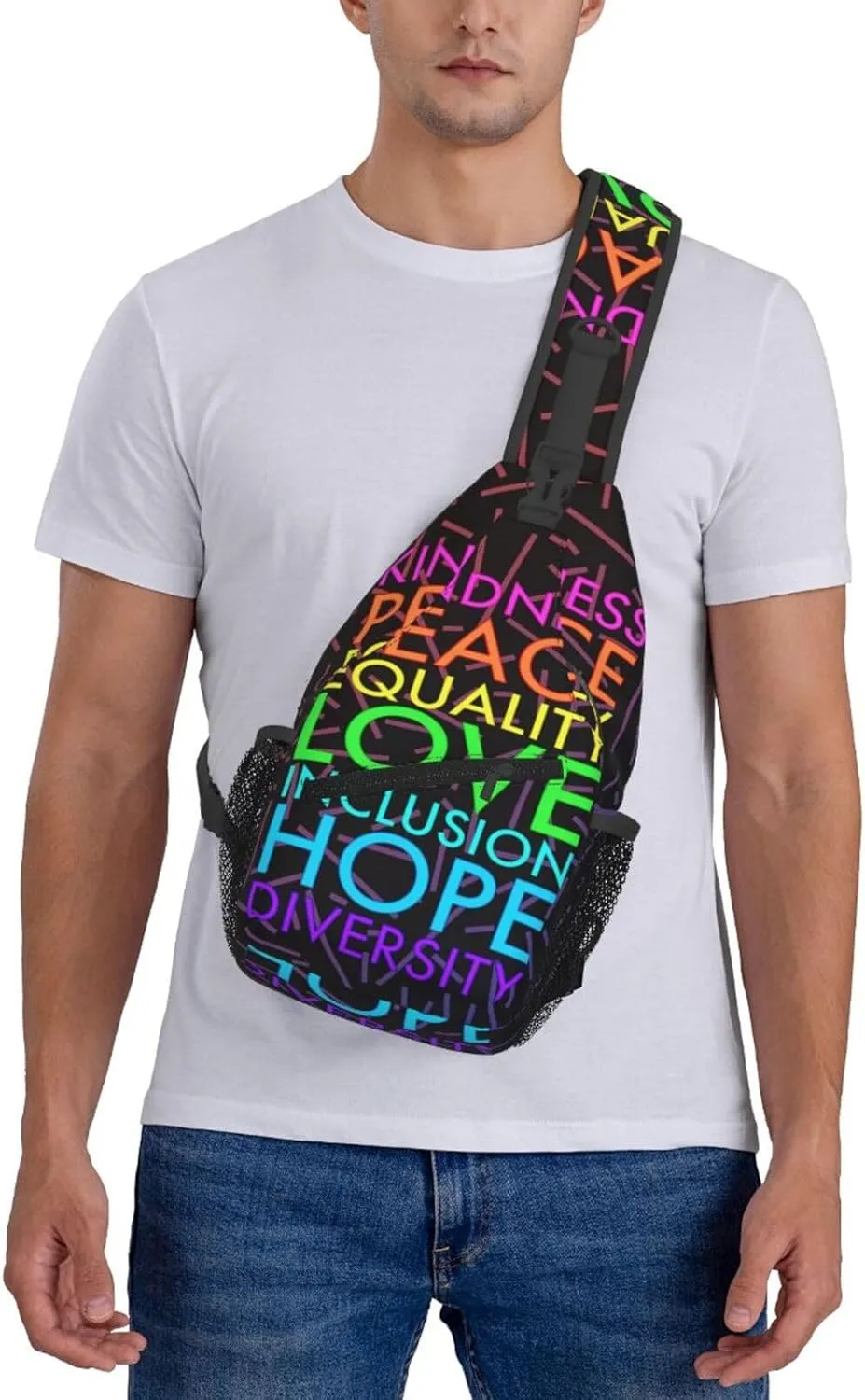 Kindness Peace Equality Love Inclusion Hope Diversity Crossbody Backpack For Men Women Sling Shoulder Dachshunds Dog Chest Bag Lightweight One Strap Multipurpose Travel Hiking Daypack