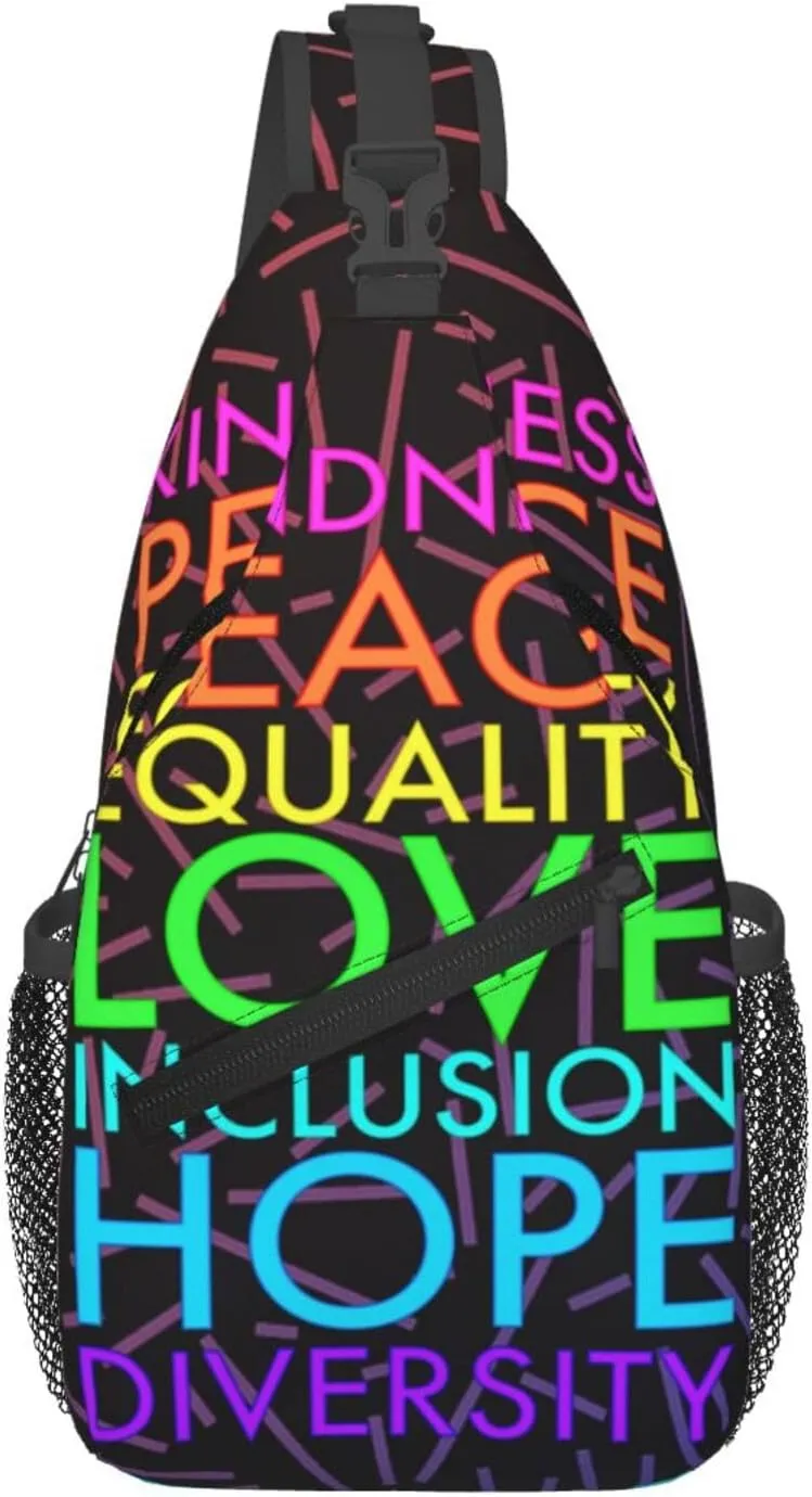 Kindness Peace Equality Love Inclusion Hope Diversity Crossbody Backpack For Men Women Sling Shoulder Dachshunds Dog Chest Bag Lightweight One Strap Multipurpose Travel Hiking Daypack