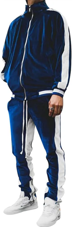 KISSQIQI Men's 2 Pieces Full Zip Tracksuits Golden Velvet Sport Suits Casual Outfits Jacket & Pants Fitness Tracksuit Set