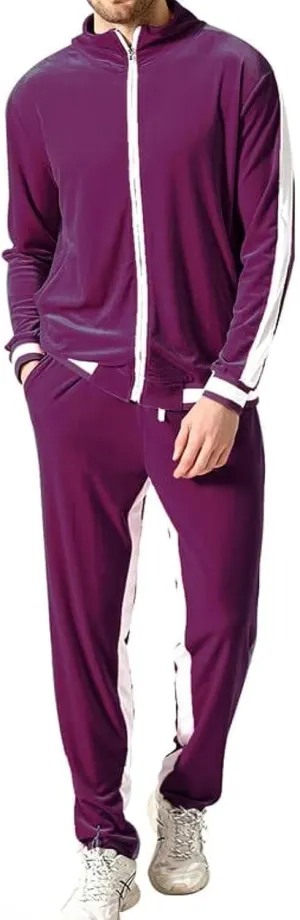 KISSQIQI Men's 2 Pieces Full Zip Tracksuits Golden Velvet Sport Suits Casual Outfits Jacket & Pants Fitness Tracksuit Set