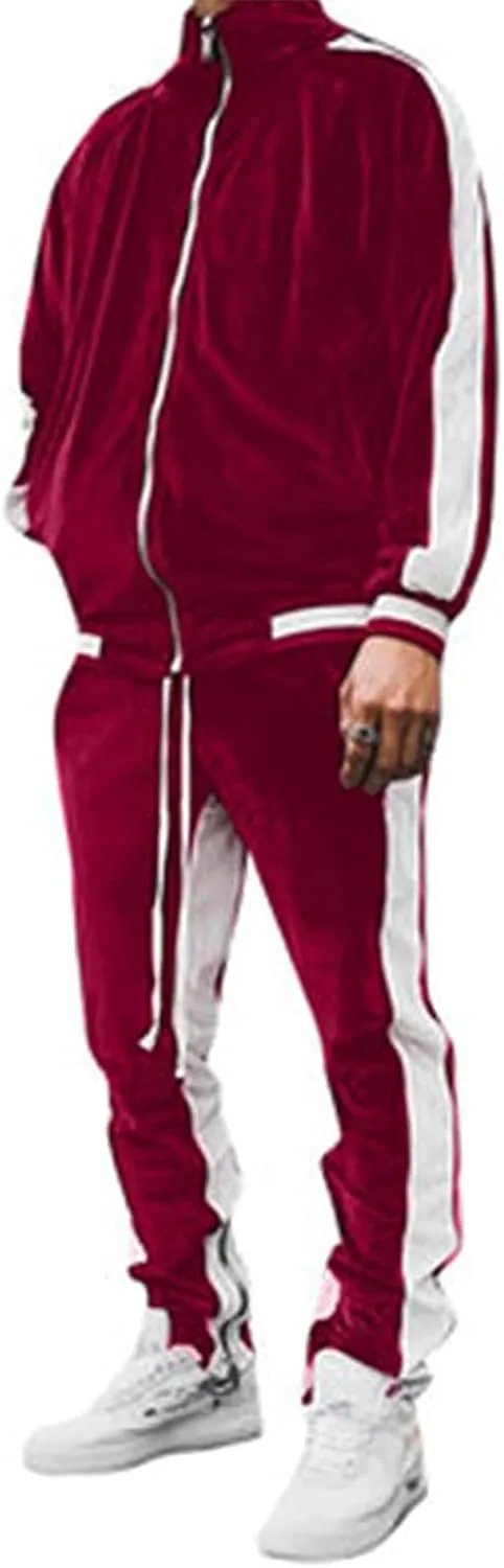 KISSQIQI Men's 2 Pieces Full Zip Tracksuits Golden Velvet Sport Suits Casual Outfits Jacket & Pants Fitness Tracksuit Set