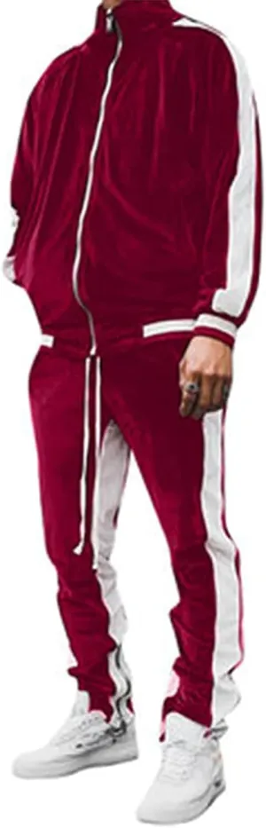 KISSQIQI Men's 2 Pieces Full Zip Tracksuits Golden Velvet Sport Suits Casual Outfits Jacket & Pants Fitness Tracksuit Set