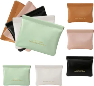 KJMYYXGS 5 pcs Personalized Snap Closure Leather Organizer Pouch for Purse Portable Jolly Wish Pouches Small No Zipper Self-Closing Lambskin Pocket Cosmetic Bag for Women