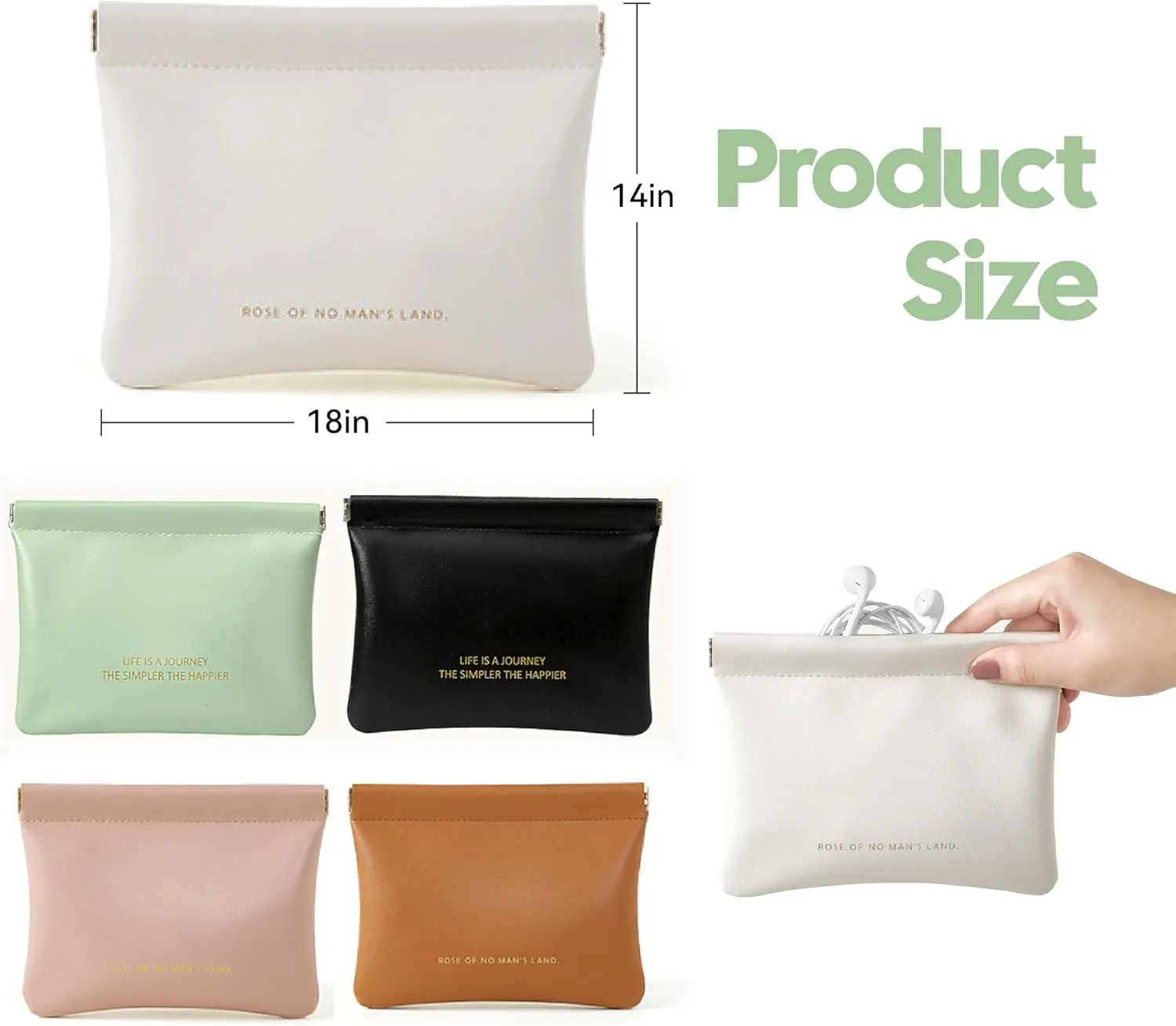 KJMYYXGS 5 pcs Personalized Snap Closure Leather Organizer Pouch for Purse Portable Jolly Wish Pouches Small No Zipper Self-Closing Lambskin Pocket Cosmetic Bag for Women
