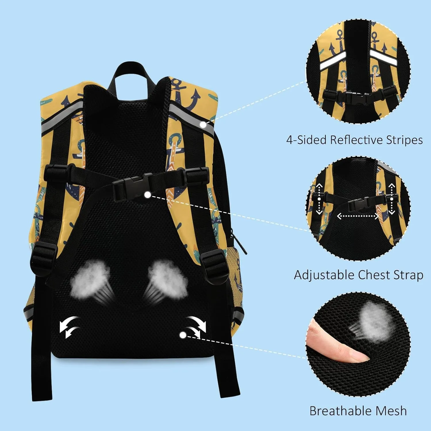 KLL Cute Backpack for Kindergarten Hand Drawn Sea Ship Ocean Mini Travel Daypack Schoolbag with Reflective Strips