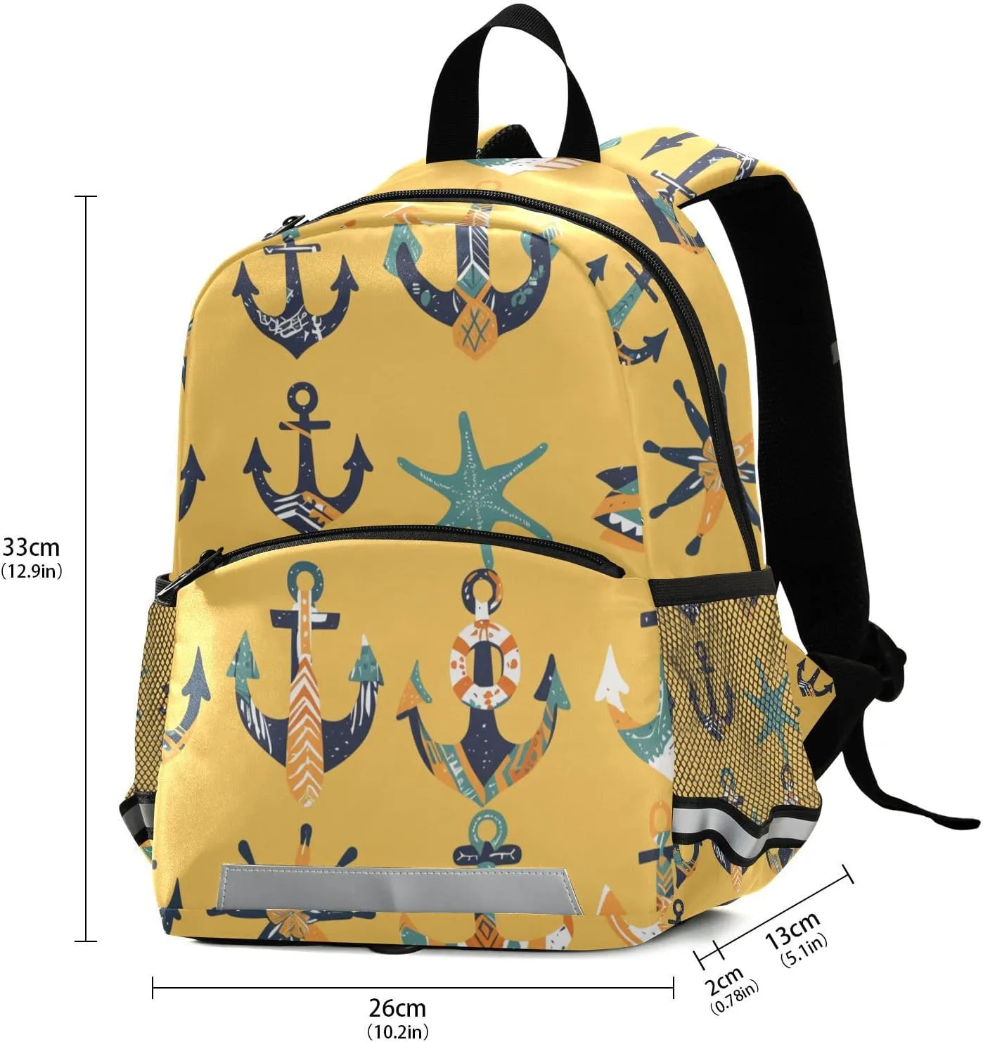 KLL Cute Backpack for Kindergarten Hand Drawn Sea Ship Ocean Mini Travel Daypack Schoolbag with Reflective Strips