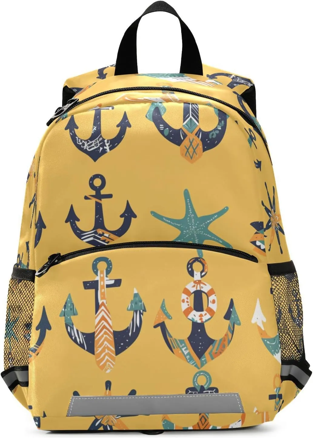KLL Cute Backpack for Kindergarten Hand Drawn Sea Ship Ocean Mini Travel Daypack Schoolbag with Reflective Strips