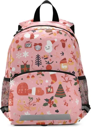 KLL Cute Girls Backpack Cute Cartoon Character and Christmas Elements Pink Mini Travel Back Pack School Bag