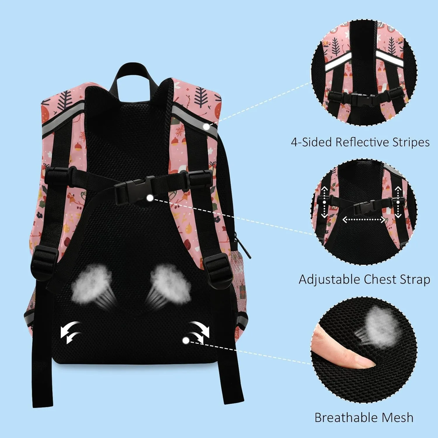 KLL Cute Girls Backpack Cute Cartoon Character and Christmas Elements Pink Mini Travel Back Pack School Bag
