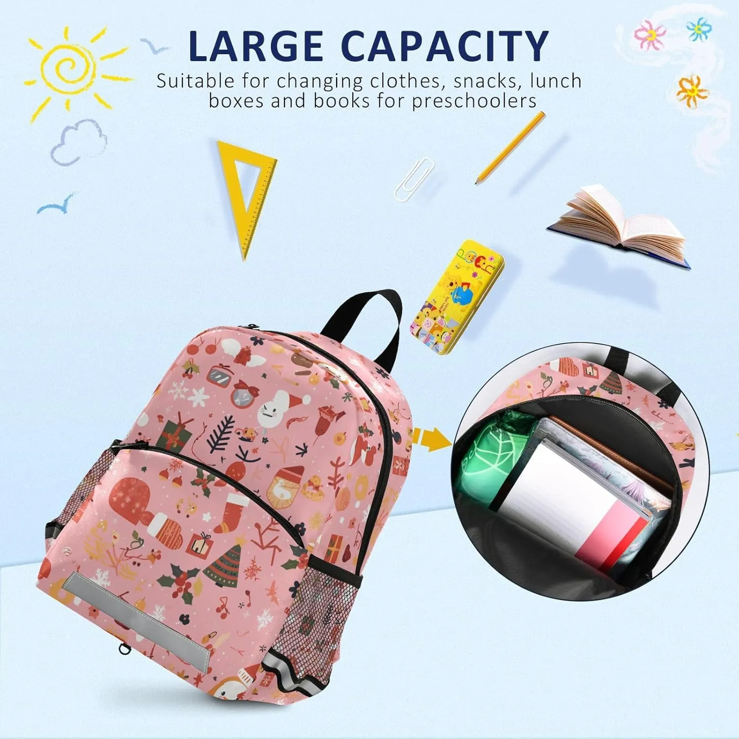 KLL Cute Girls Backpack Cute Cartoon Character and Christmas Elements Pink Mini Travel Back Pack School Bag
