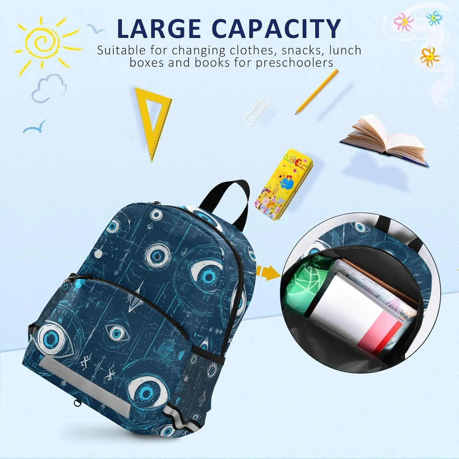 KLL Cute Toddler Backpack Evil Eye Circle White Obsidian Mini Travel Outdoor Daypack Schoolbags