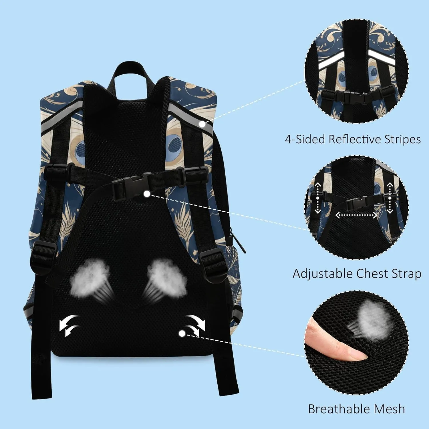 KLL Mini Backpack for Kindergarten Peacock Feather Pattern Cute Travel Outdoor Daypack School Bags