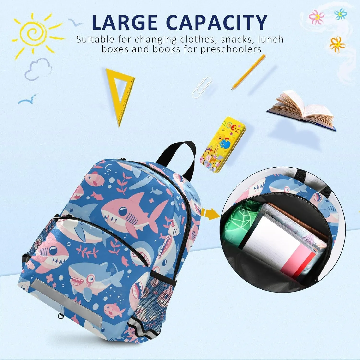 KLL Ocean fish sea Masco Boys Backpack Water Resistant Mini Bookbag with Reflective Strips Travel Back Pack