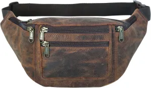 KOMALC Premium Buffalo Leather Fanny Pack Waist Multifunction Hip Bum Bag Travel Pouch for women and men- Adjustable with Multiple Pockets & Sturdy Zippers Ideal for travel Hiking Running And Cycling