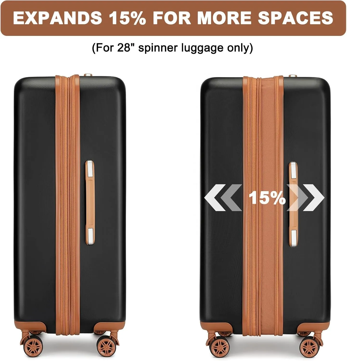 Kono Luggage Sets 5 Piece with Travel Duffel Bag, Expandable(Only 28") Suitcase Set ABS Hard Case Luggage with Spinner Wheels Durable Travel (Black Brown, 5 Piece Set)